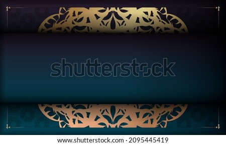 Blue gradient banner with abstract gold ornament and place for text