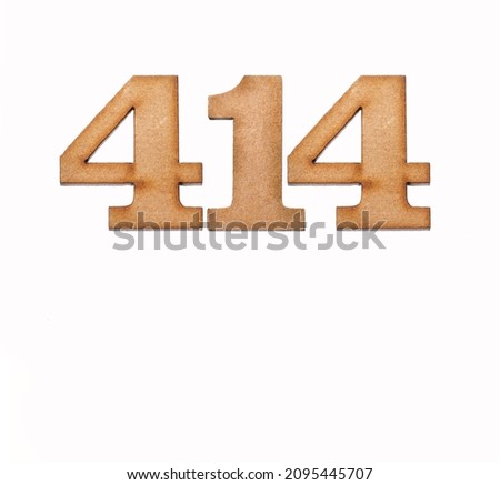 Number 414 in wood, isolated on white background