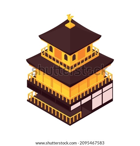 Isometric japan travel tourism composition with isolated image of house with pagoda on blank background vector illustration
