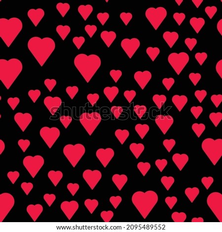 Simple hearts seamless pattern. Valentines day background. Flat design endless chaotic texture made of tiny heart silhouettes. Shades of red. Read hearts at black background Royalty-Free Stock Photo #2095489552