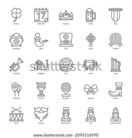 St Patricks Day icon pack for your website design, logo, app, UI. St Patricks Day icon outline design. Vector graphics illustration and editable stroke.
