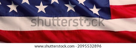 National American flag as background, top view. Banner design