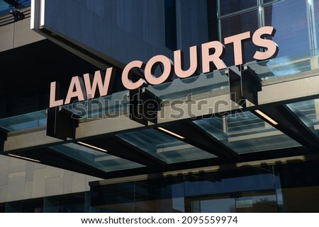 Signage for the High Court building in Christchurch, New Zealand