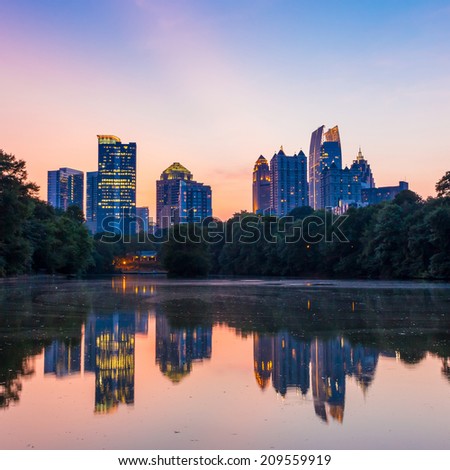  Atlanta, Georgia Skyline from Piedmont Park's Lake Meer.