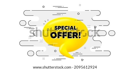 Special offer 3d bubble banner. Geometric ad banner on flow pattern. Realistic yellow chat message. Offer tag icon. Transition pattern cover. Special offer label. Vector