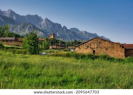 A beautiful landscape with medieval buildings in Mogrovejo, Cantabria, Spain