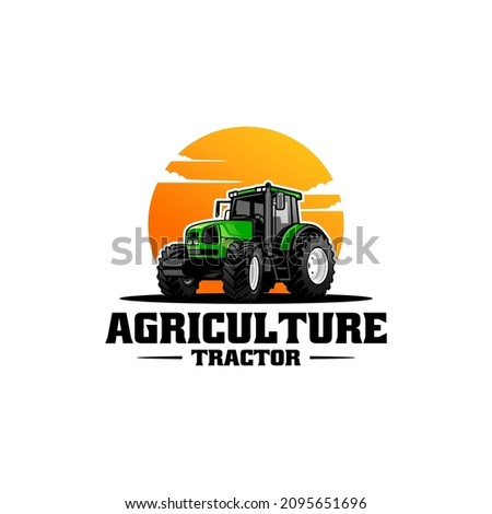 Green agricultural tractor with sky background logo design Royalty-Free Stock Photo #2095651696