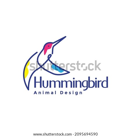 continuous line abstract colorful hummingbird logo design vector graphic symbol icon sign illustration creative idea