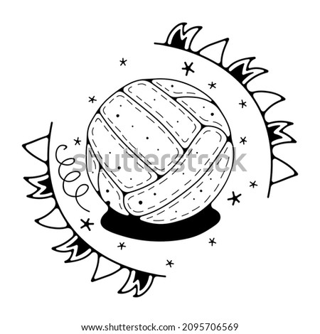 Vector illustration with volleyball ball. Isolated on a white background. Cute doodle illustrations.