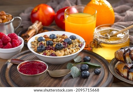 Healthy breakfast on an old background