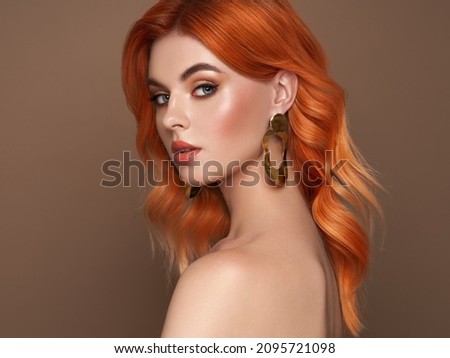 Beauty Fashion Model Woman with Colorful Dyed Hair. Girl with Perfect Makeup and Hairstyle. Model with Perfect Healthy Dyed Hair. Care and Beauty Hair Products Royalty-Free Stock Photo #2095721098