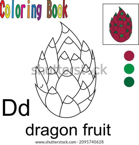 Cartoon Dragon fruit. Coloring book with a fruit theme. Vector illustration graphic. Good for children to learn and color. 