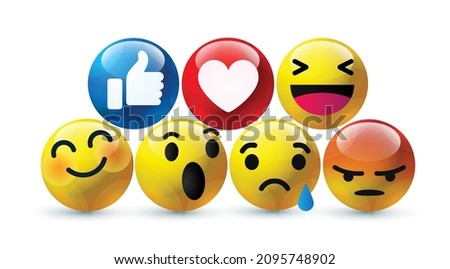 high quality 3d vector round yellow cartoon bubble emoticons for social media face cute chat comment reactions, icon template face tear, smile, sad, love, like, Lol, laughter emoji character message
