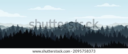 
landscape mountain landscape Beautiful dark blue mountains with mist and forests and trekking. vector illustration