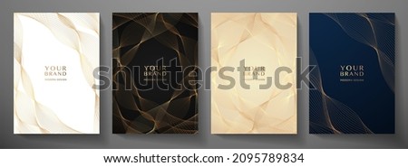Contemporary technology cover design set. Luxury background with gold line pattern (guilloche curves). Premium vector backdrop for business layout, digital certificate, formal black brochure template Royalty-Free Stock Photo #2095789834