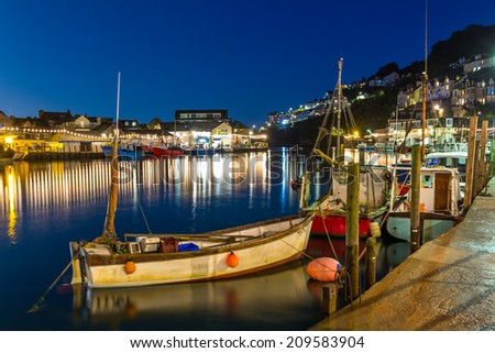 Looe Harbour at Night Cornwall England UK Europe Royalty-Free Stock Photo #209583904