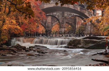 Berea Fall with Autumn Color in the Rocky River Reservation of the Cleveland Metroparks.  Royalty-Free Stock Photo #2095856416