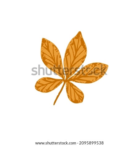 Dry autumn leaf. Fall foliage tree leaves in September. Yellow October leafage of chestnut. Modern botanical flat vector illustration isolated on white background