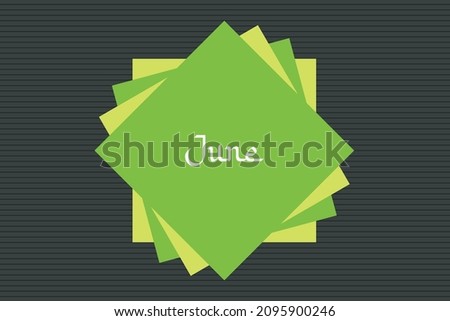 June Arabic style typography text on green square shape vector illustration. Calendar concept. Black seamless texture background