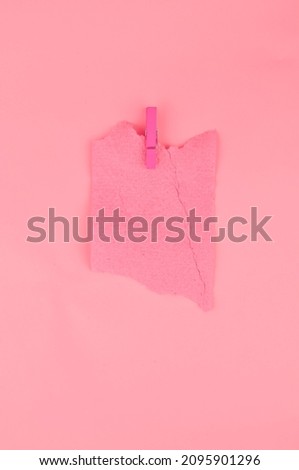 Pink sheet of toilet paper with clothespin copy space . High quality photo