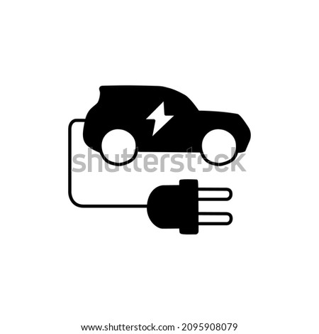 Electric Car Icon in black flat glyph, filled style isolated on white background