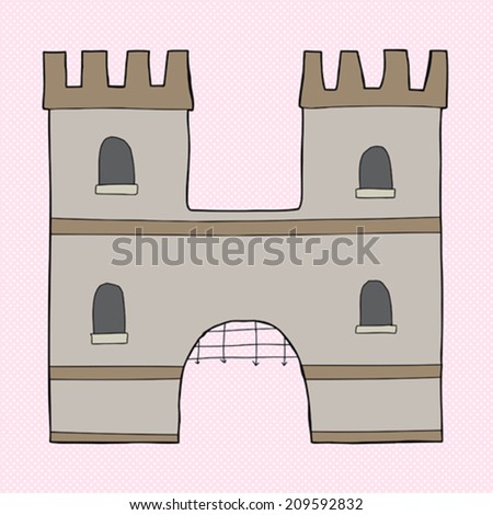 Letter "H" in the shape of a medieval castle
