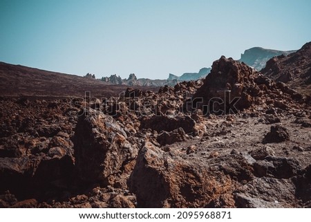 Plains view in Teide National Park with blue clear sky, Tenerife