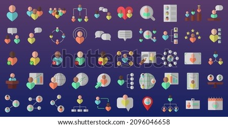 50 web icons for social network, websites, dating, mobile apps, etc. Flat icons for UI design. Business, finance, team, contact, office, management, commerce, audit, chat symbols. Vector EPS 10