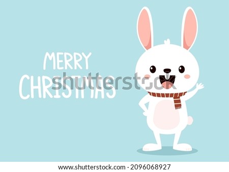 Cute white bunny. Rabbit cartoon vector collection. Animal wildlife character. Merry Christmas poster.