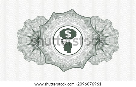 Green money style rosette. Vector Illustration. Detailed with thinking in money icon inside