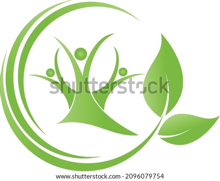 Three people and leaves, gardener and naturopath logo  Royalty-Free Stock Photo #2096079754