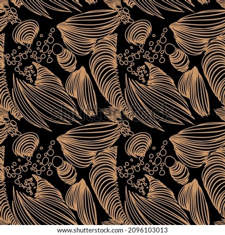 Abstract shapes on a black background. Seamless patterns. Design for fabric, dress, bedding, wrapping paper, gift wrapping.