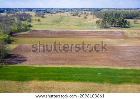 Drone photo of fields pattern in Mazowsze region of Poland