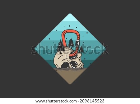 Skull head and carabiner illustration design