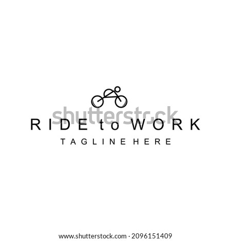 vector graphic illustration of worker or student riding a bicycle to work or school, simple logos premium