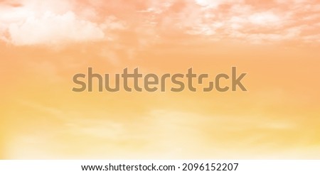 Panorama Clear yellow sky and white cloud detail  with copy space. Sky Landscape Background.Summer heaven with colorful clearing sky. Vector illustration. Beautiful nature.sky clouds background.