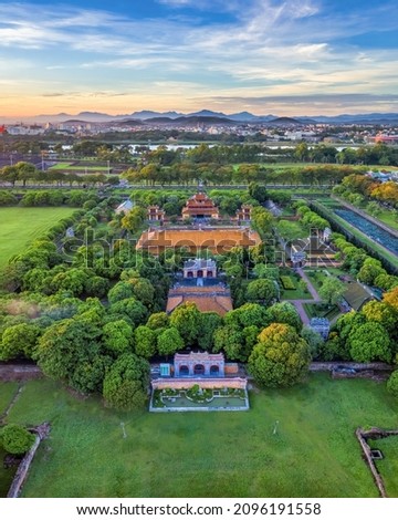 Wonderful view of the Phung Tien palace within the Citadel in Hue, Vietnam. Imperial Royal Palace of Nguyen dynasty in Hue. 