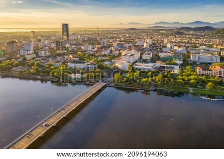 Royalty high quality free stock image aerial view of Phu Xuan bridge in river side Hue, Vietnam. 