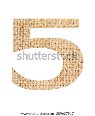 Number 5 made from sackcloth brown isolated on white background.