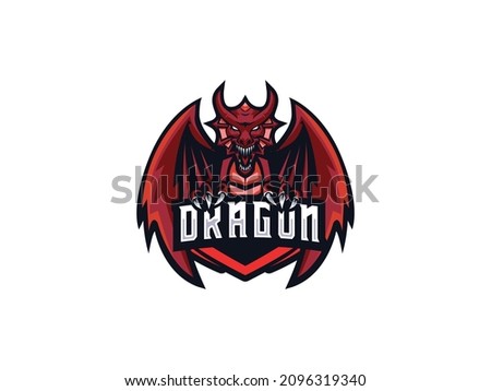 Dragon Vector Logo. Angry Dragon Head emblem, Gaming, e sport, Badge, game, Sport Team, wild mascot illustration. editable eps isolated animal
