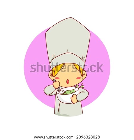Cute Chef attending classes learning cook skills, vector hand drawn illustration