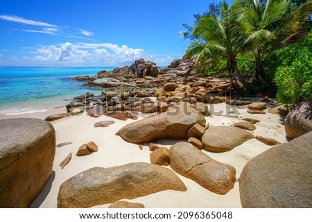 beautiful tropical beach anse badamier on curieuse island on the seychelles Royalty-Free Stock Photo #2096365048