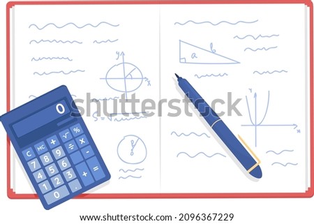 Open textbook with math semi flat color vector object. Doing homework. Realistic item on white. Lifestyle isolated modern cartoon style illustration for graphic design and animation Royalty-Free Stock Photo #2096367229