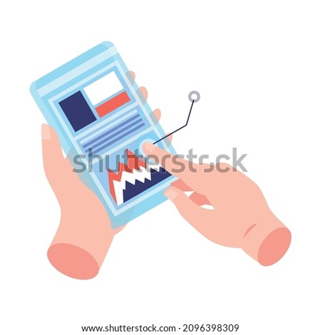 Isometric technologies of future composition with isolated image of smartphone with human hands vector illustration