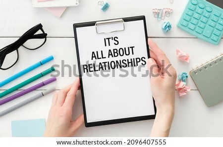 text it's all about relationships on white paper.