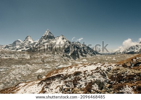 mountains view from Gokyo Ri. snowy mountains and clear skies in Himalayas, Nepal. High quality photo