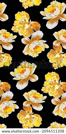 abstract monochrome big flowers with yellow color on black background illustration all over vector designs digital image for textiles print fabric