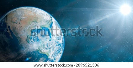 Planet earth and star over stellar background. view from space of planet with glowing atmosphere. Elements of this image furnished by NASA