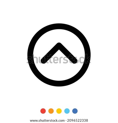 Black upward arrow in a black circle shape, icon, Vector, Illustration.