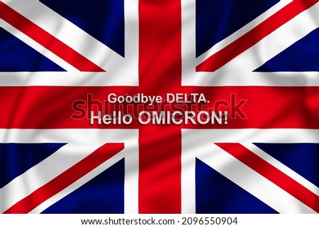 Union Jack illustration with new Omicront variant text warning, COVID-19 awareness flag of the United Kingdom of Great Britain and Northern Ireland